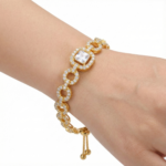 luxe princess cut crystal gold plated chain bracelet premium designer jewelry for women