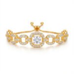 luxe princess cut crystal gold plated chain bracelet premium designer jewelry for women