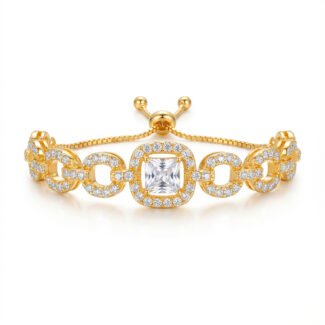 luxe princess cut crystal gold plated chain bracelet premium designer jewelry for women