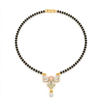 premium gold plated mangalsutra with black beads & diamond studded pendant traditional bridal jewelry