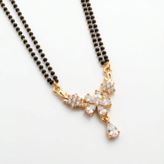 premium gold plated mangalsutra with black beads & diamond studded pendant traditional bridal jewelry