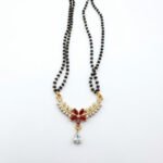 premium gold plated mangalsutra with black beads & diamond studded pendant traditional bridal jewelry