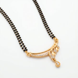 premium gold plated mangalsutra with black beads & diamond studded pendant traditional bridal jewelry