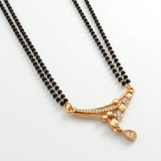 premium gold plated mangalsutra with black beads & diamond studded pendant traditional bridal jewelry