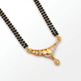 premium gold plated mangalsutra with black beads & diamond studded pendant traditional bridal jewelry
