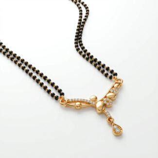 premium gold plated mangalsutra with black beads & diamond studded pendant traditional bridal jewelry