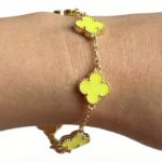 premium gold plated yellow enamel clover charm bracelet for women luxury designer hand chain jewelry