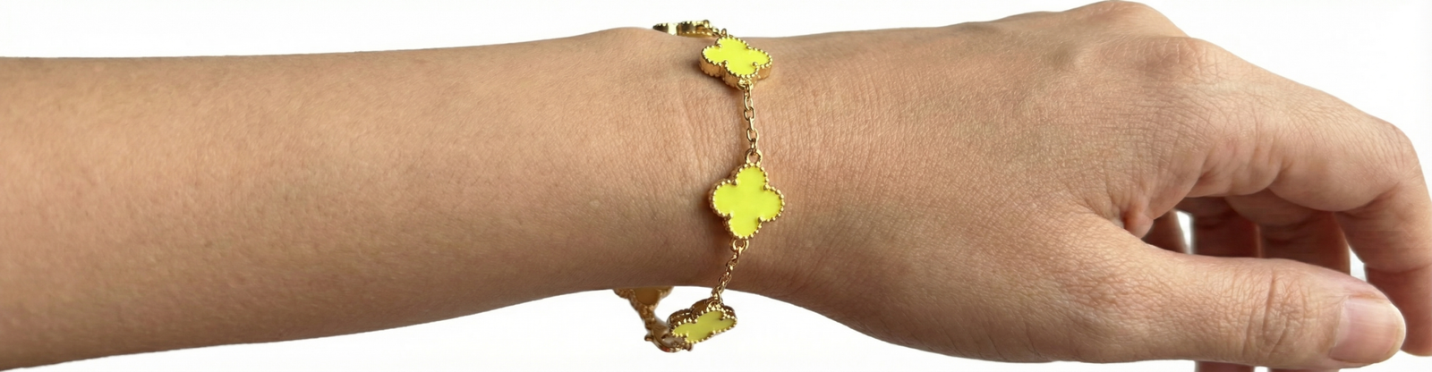 premium gold plated yellow enamel clover charm bracelet for women luxury designer hand chain jewelry