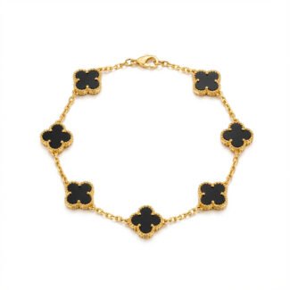 luxury black onyx clover chain bracelet premium gold plated designer jewelry for women