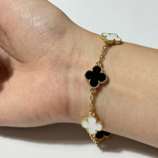 luxury gold clover charm bracelet premium black & white four leaf chain bracelet for women