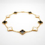 luxury gold clover charm bracelet premium black & white four leaf chain bracelet for women