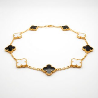 luxury gold clover charm bracelet premium black & white four leaf chain bracelet for women