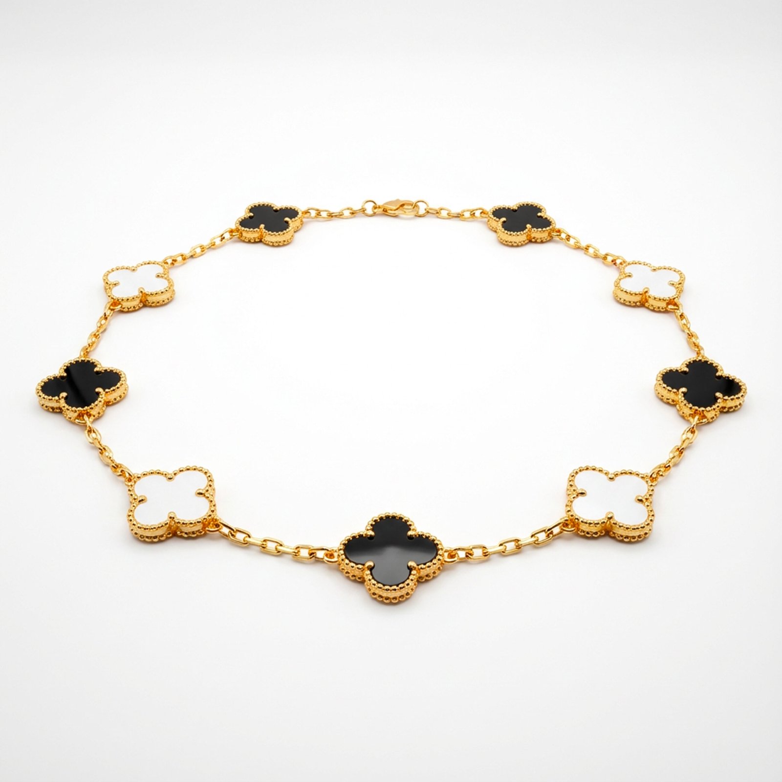 luxury gold clover charm bracelet premium black & white four leaf chain bracelet for women