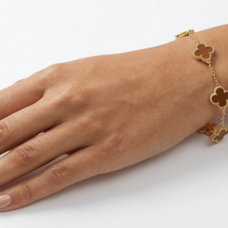 luxe clover gold plated bracelet premium brown enamel chain jewelry for women