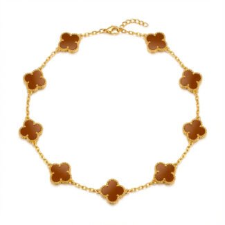 luxe clover gold plated bracelet premium brown enamel chain jewelry for women
