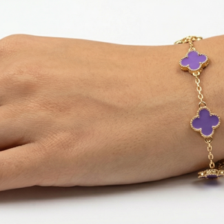 luxury purple clover gold plated chain bracelet for women designer four leaf charm jewelry