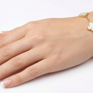 premium gold clover charm bracelet elegant white mother of pearl & gold plated chain for women & girls