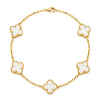 premium gold clover charm bracelet elegant white mother of pearl & gold plated chain for women & girls