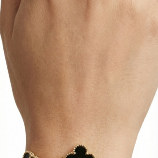 premium gold plated clover hand chain bracelet black & mustard enamel design for women