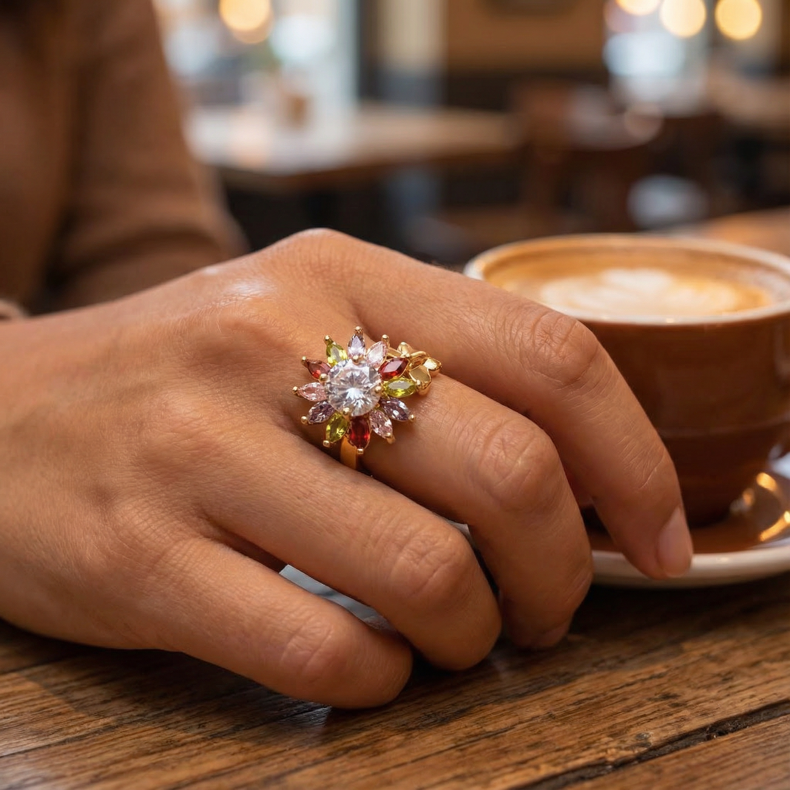 luxury gold plated multicolor ring