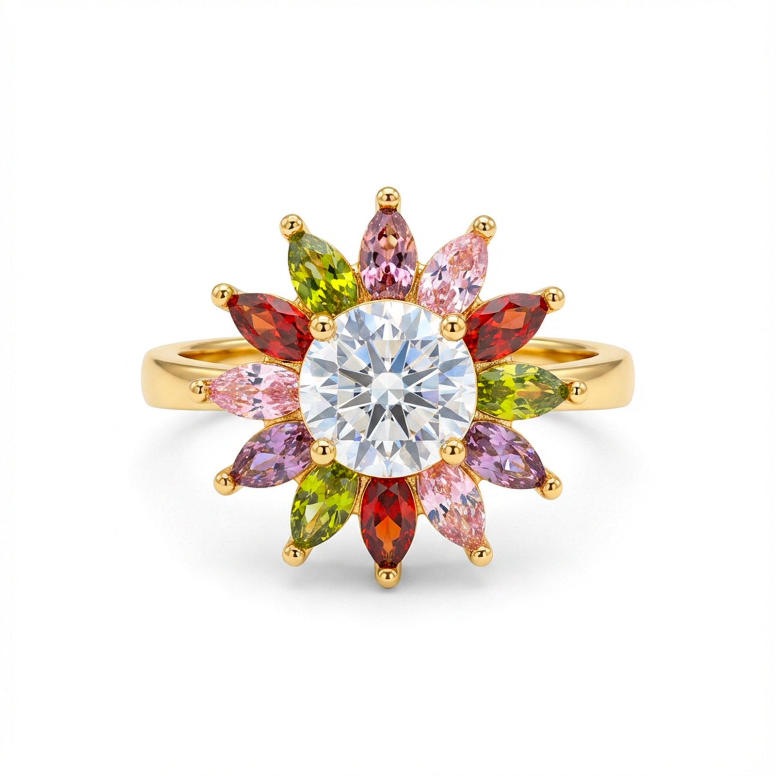 luxury gold plated multicolor ring