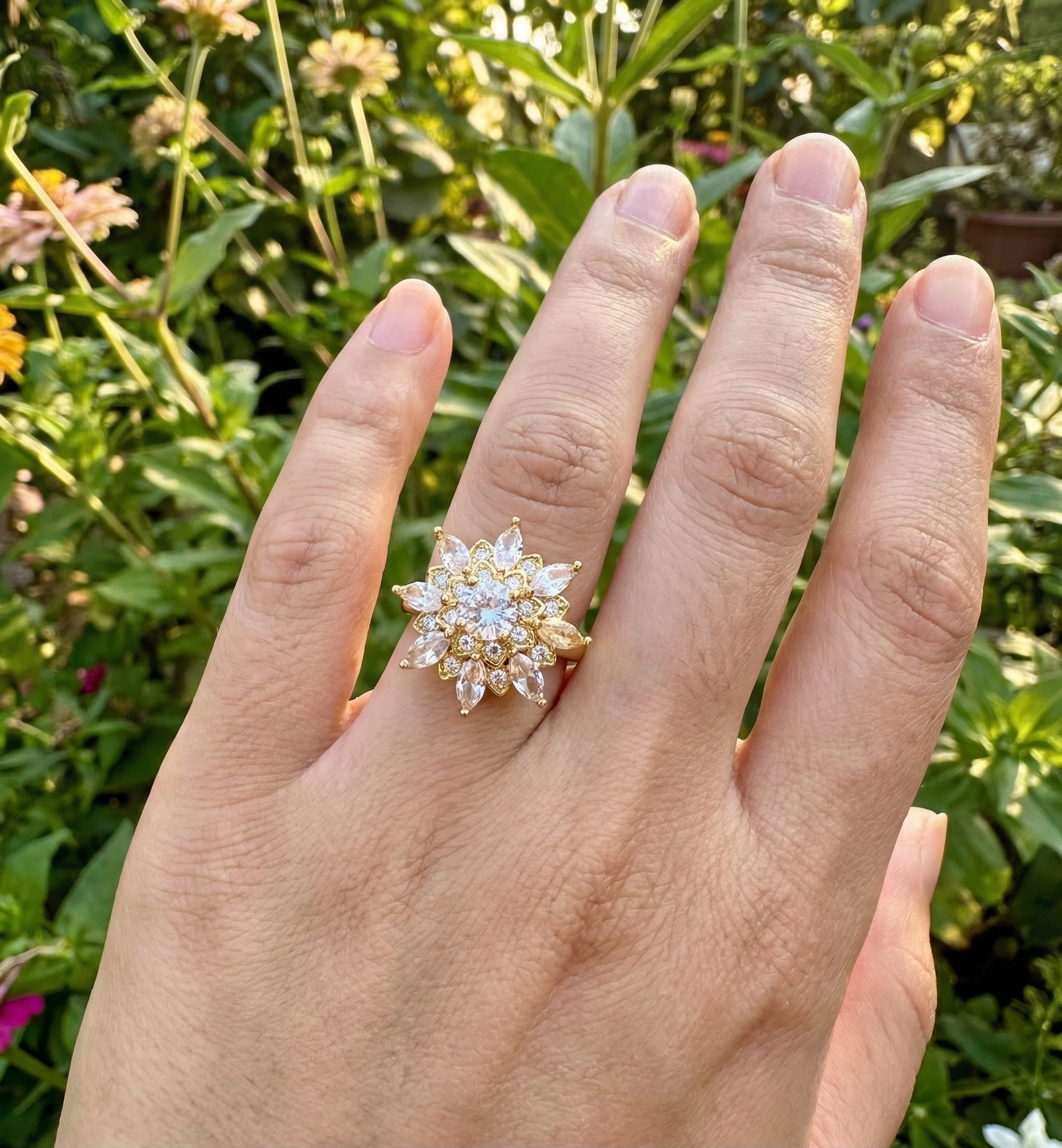 luxury gold plated multicolor ring