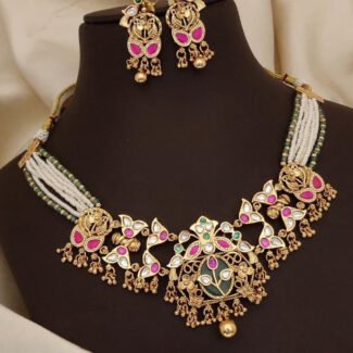 antique temple jewellery necklace set | handcrafted kundan & bead strands | for women & girls