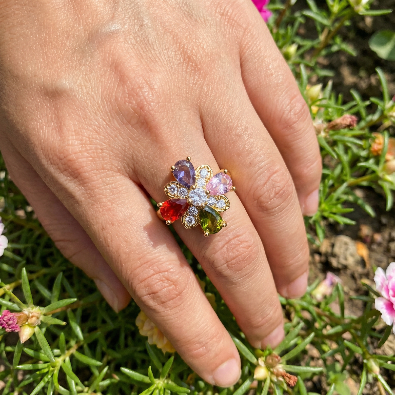 luxury gold plated multicolor ring