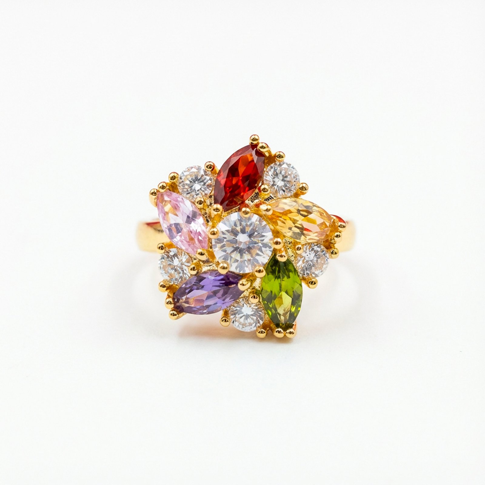 luxury gold plated multicolor ring