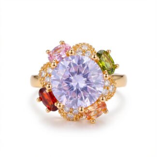 luxury gold plated multicolor ring