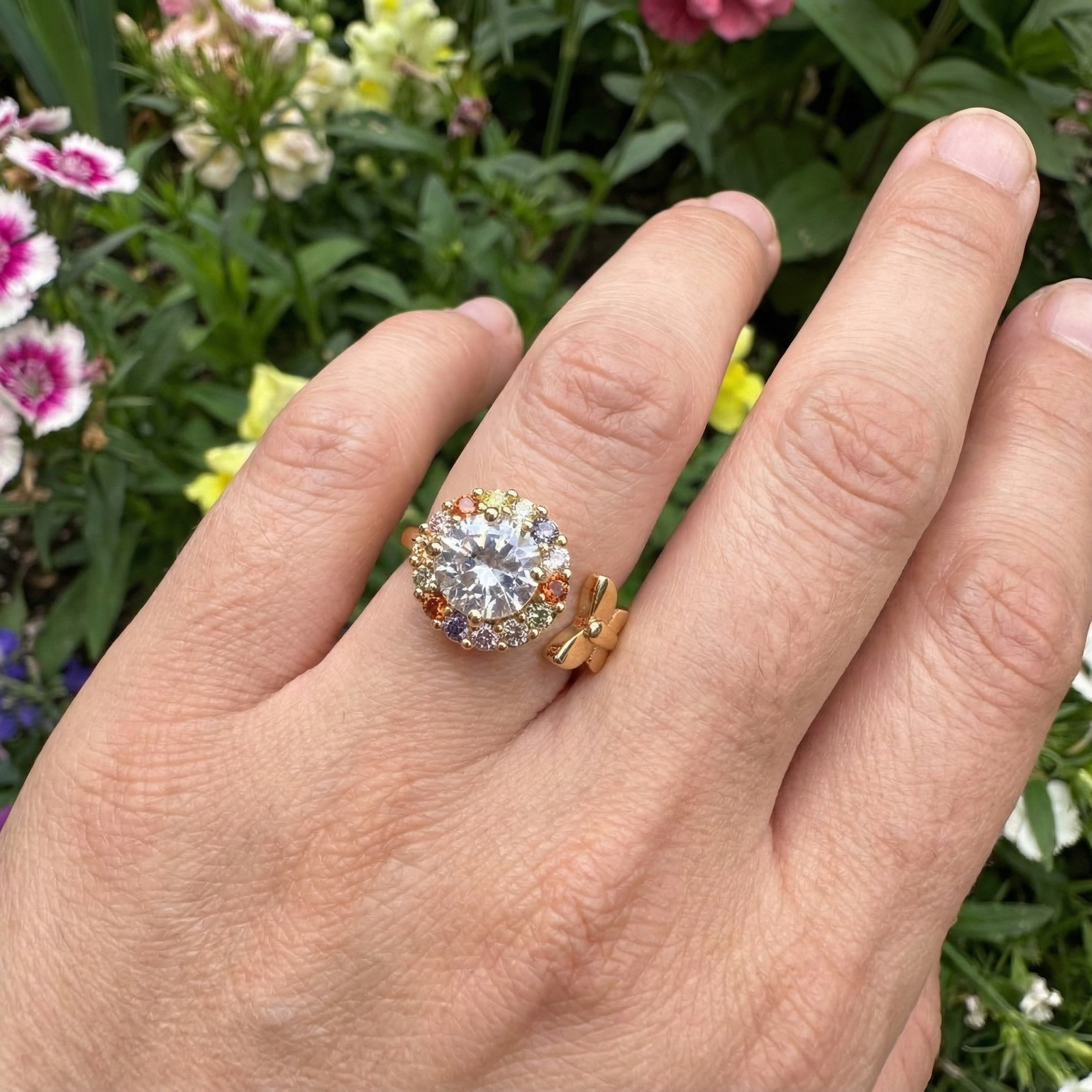 luxury gold plated multicolor ring