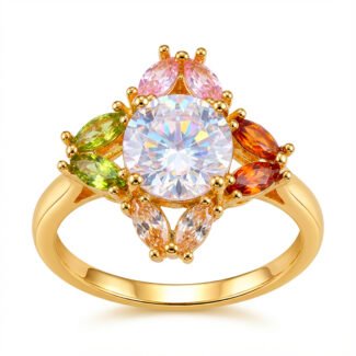 luxury gold plated multicolor ring