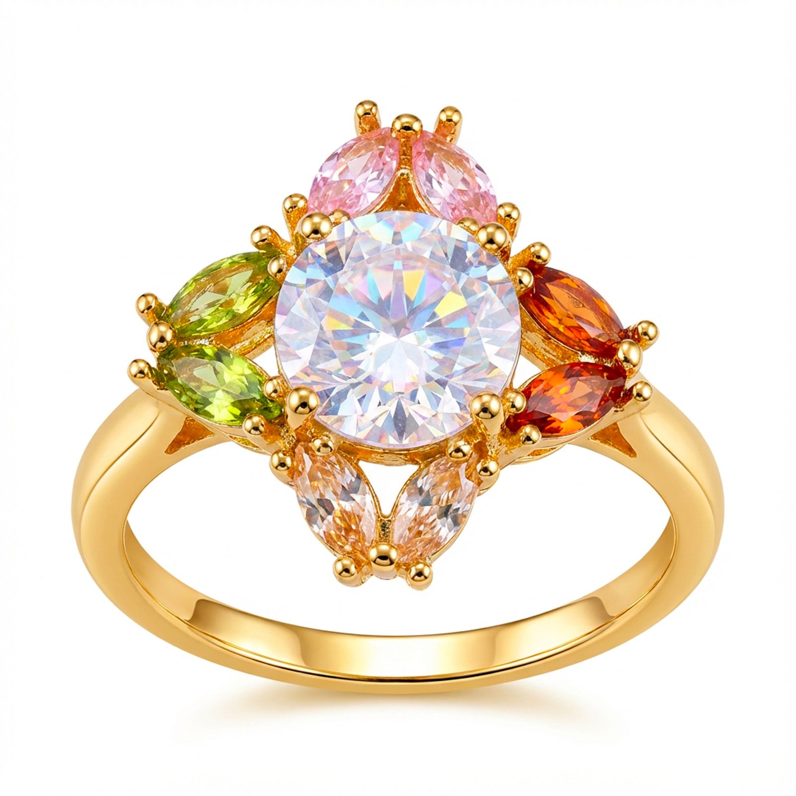 luxury gold plated multicolor ring