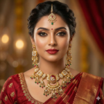 Regal Antique Gold-Tone Kundan & Pearl Bridal Necklace Set with Ruby & Emerald Accents