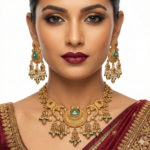 Royal Heritage Antique Gold-Plated Necklace Set with Green Onyx & Ruby Accents