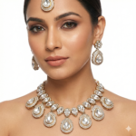 Regal Polki-Style Bridal Necklace Set with Oversized Teardrop Crystals & Maang Tikka