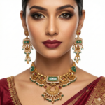 Royal Antique Gold-Plated Choker Set with Green Stones, Ruby Accents & Pearl Clusters | Traditional Temple Jewelry