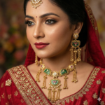 Regal Antique Gold-Plated Choker Necklace Set with Green Enamel & Kundan Accents