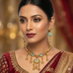 Antique Gold-Plated Mint Green & Ruby Stone Necklace Set with Matching Earrings