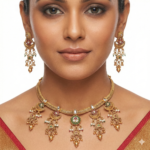 Regal Antique Matte Gold Choker Set with Ruby & Emerald Accents – Traditional Chandbali Motif
