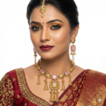 Antique Matte Gold Choker Set with Square Blush Pink Stones & Cascading Gold Tassels