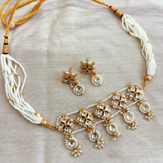 Royal Pachi Kundan Pearl Choker Necklace Set with Matching Earrings