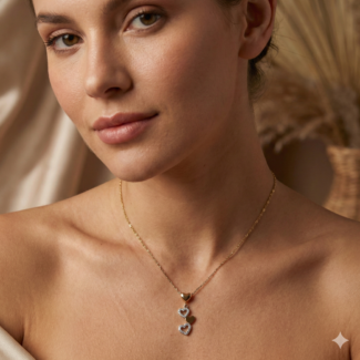 Radiant Cascading Hearts Pendant Necklace – Gold Tone with Sparkling Crystal Accents