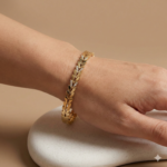 Elegant Yellow Gold & Diamond Laurel Leaf Bangle Bracelet