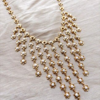 Antique Gold Polish Floral Cascade Necklace