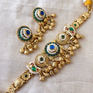 Handcrafted Floral Kundan Necklace Set with Matching Earrings