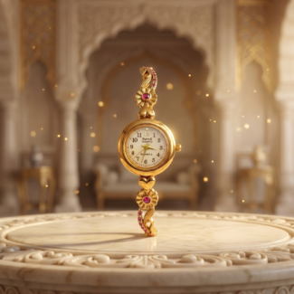 Antique Gold Ruby Floral Heritage Bracelet Watch For Women