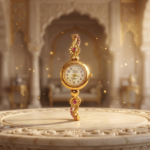 Antique Gold Ruby Floral Heritage Bracelet Watch For Women