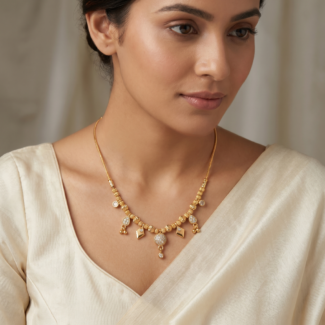 Elegant Gold-Tone Cz Charm Dokiya Necklace For Women