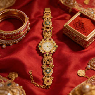 Rajwadi Sunflower & Elephant Meenakari Heritage Bracelet Watch